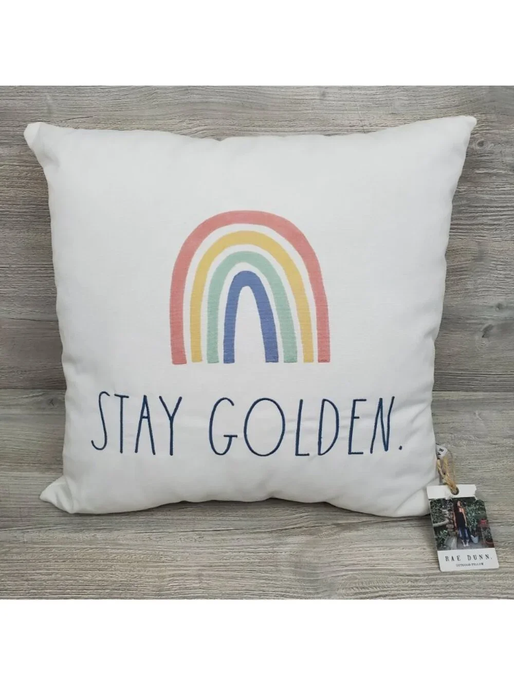 Rae Dunn Stay Golden rainbow boho square throw pillow